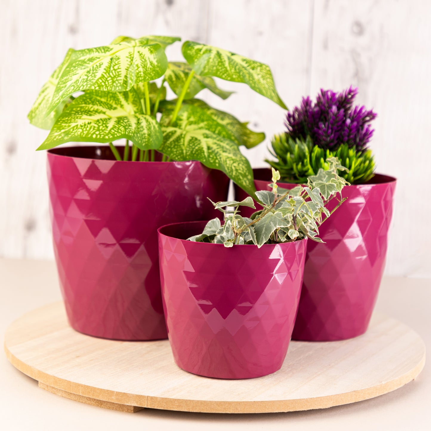 Crystal Plant Pots Set of 3 Sizes 14/16/18cm Plant Pot with Glossy Surface