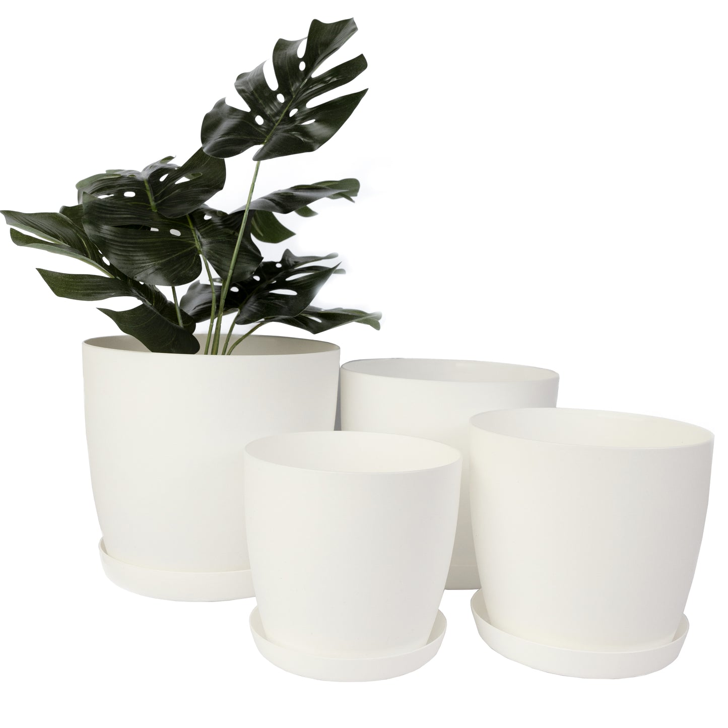 Plant Pots Indoor Matte Surface With Saucer Set of 4 Sizes 14/16/18/20cm