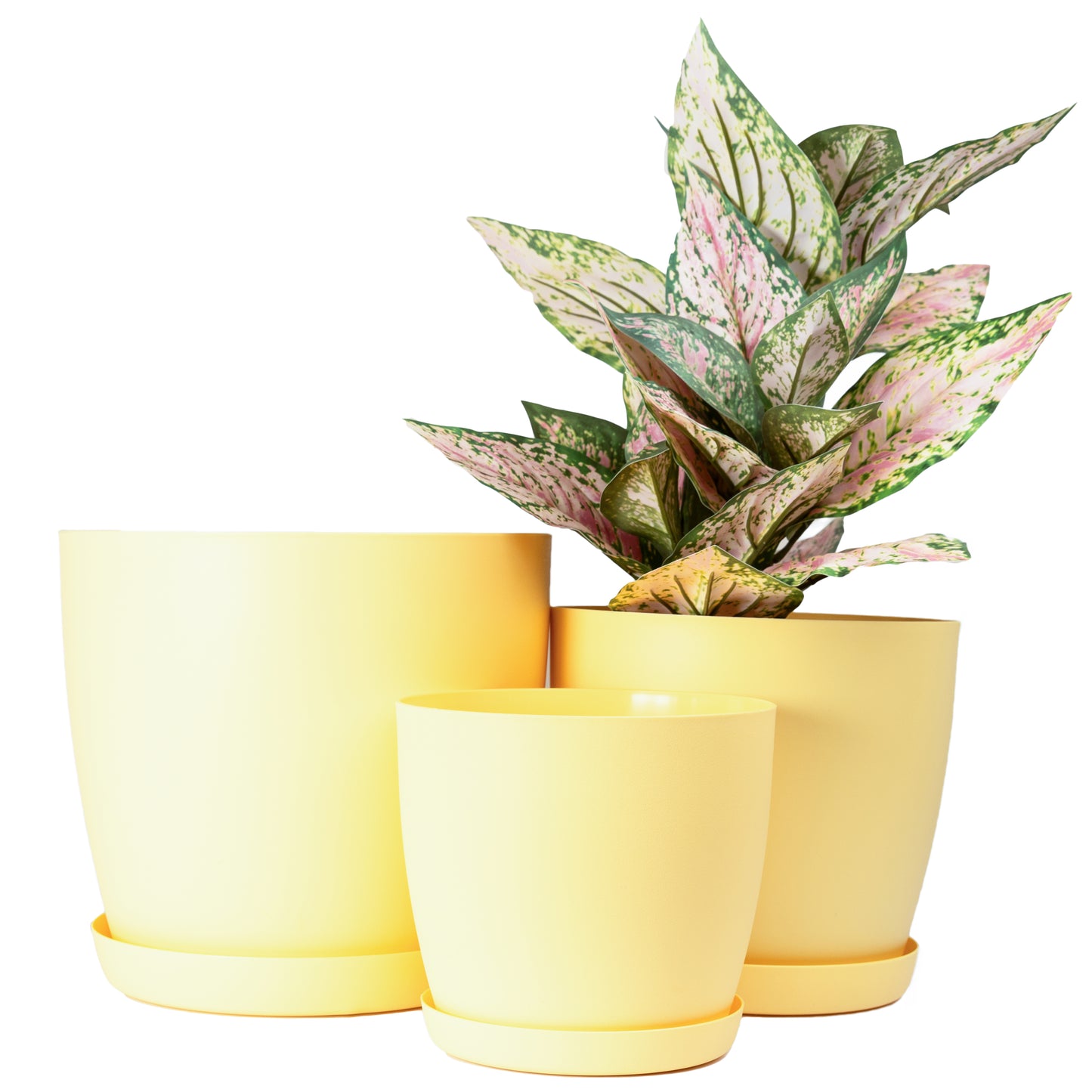 Plant Pots Indoor Matte Set of 3 Sizes 20/25/30cm – Large Plant Pot with Plant Saucer