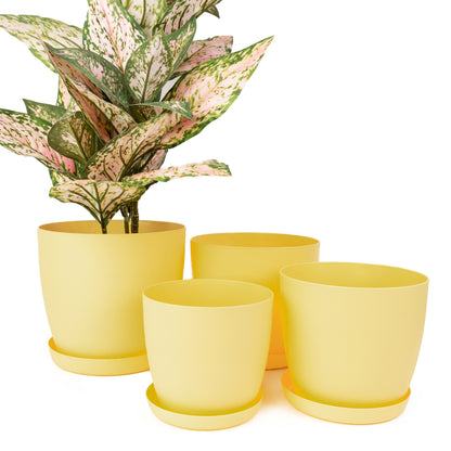 Plant Pots Indoor Matte Surface With Saucer Set of 4 Sizes 14/16/18/20cm