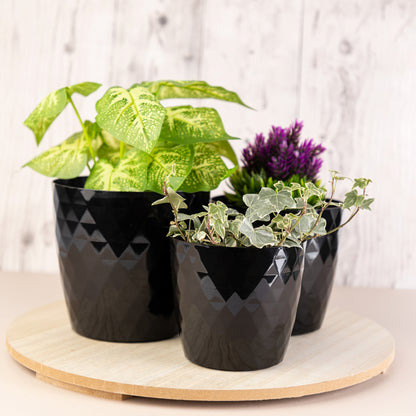 Crystal Plant Pots Set of 3 Sizes 14/16/18cm Plant Pot with Glossy Surface