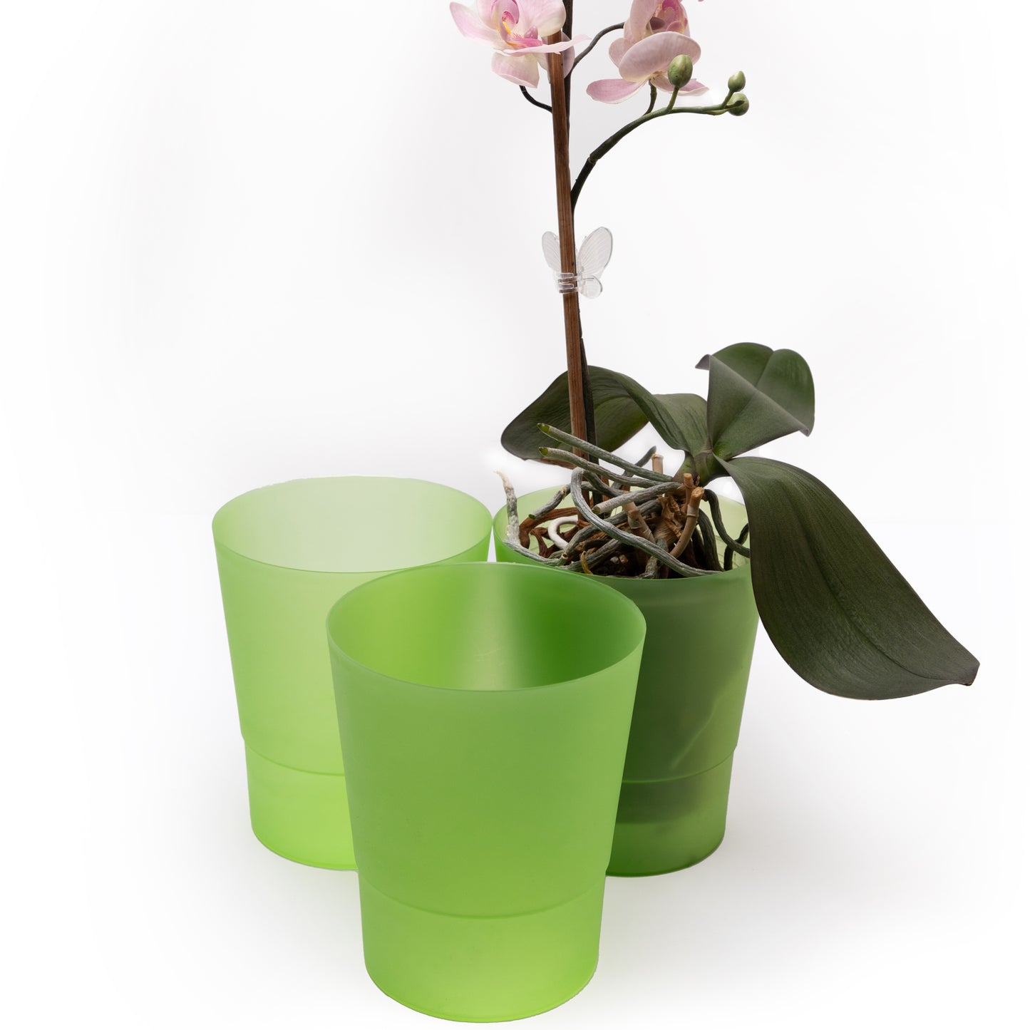 Plant Pots Indoor 12cm Diameter Set of 3 Plastic Plant Pot For Orchids Half Transparent