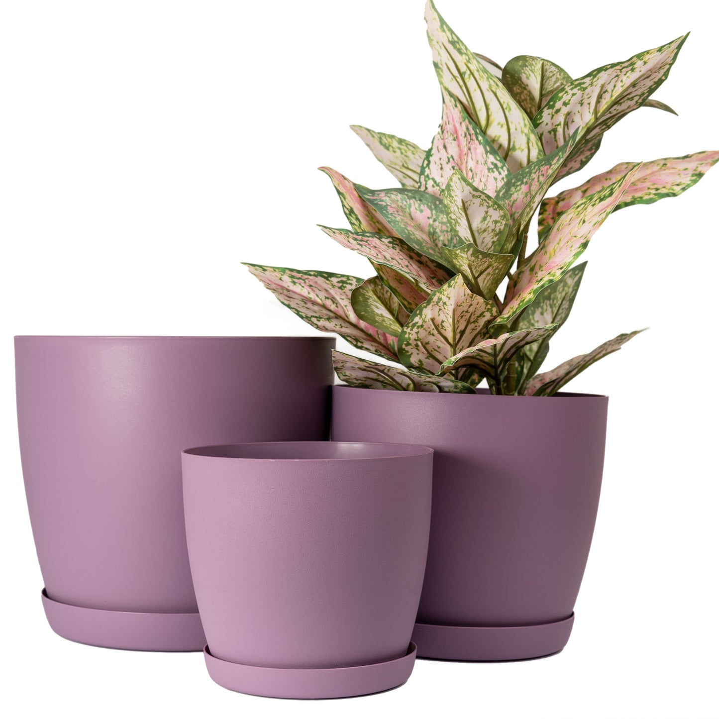 Set Of 3 Plant Pots Indoor Matte 14/16/18 Large Medium Small With Saucer Deco