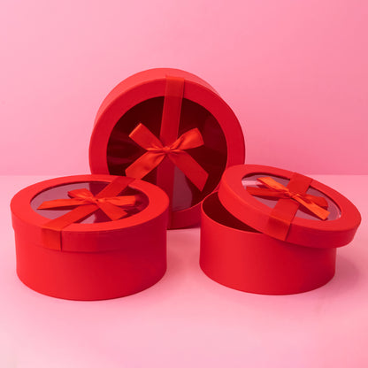 Round Gift Boxes with Transparent Lid and Decorative Ribbon