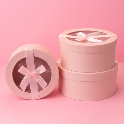 Round Gift Boxes with Transparent Lid and Decorative Ribbon
