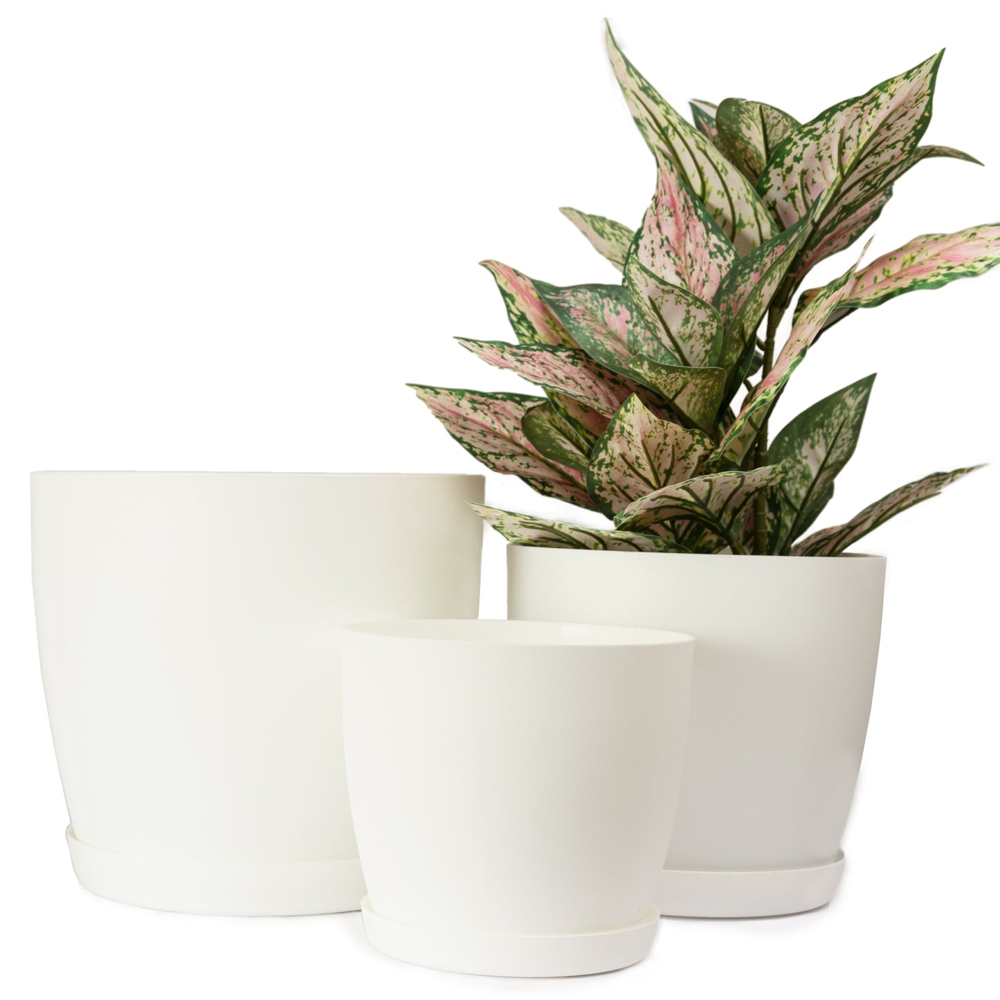 Set Of 3 Plant Pots Indoor Matte 14/16/18 Large Medium Small With Saucer Deco